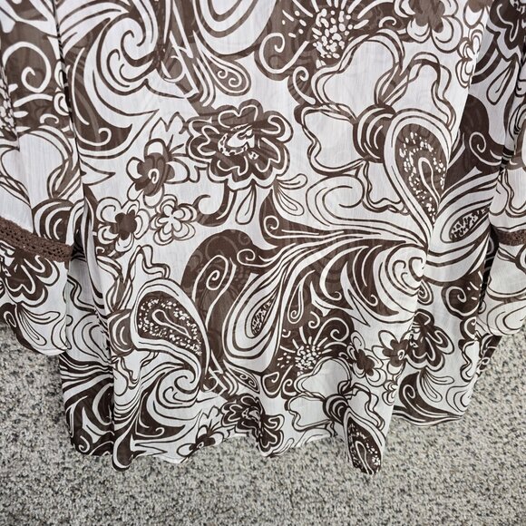 Susan Graver Top Womens Plus 1X Brown V Neck Paisley Print Sheer Blouse Ladies - Picture 5 of 7